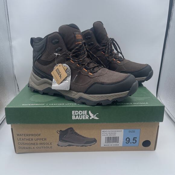 NEW Eddie Bauer Bonham Hiking Outdoor Boots MENS Brown Lace Up Leather SIZE 9.5‎